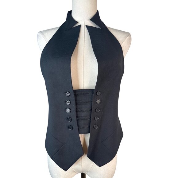 BCBGMAXAZRIA Black Halter Vest Medium Wool Blend Dry Clean Only - Picture 9 of 15